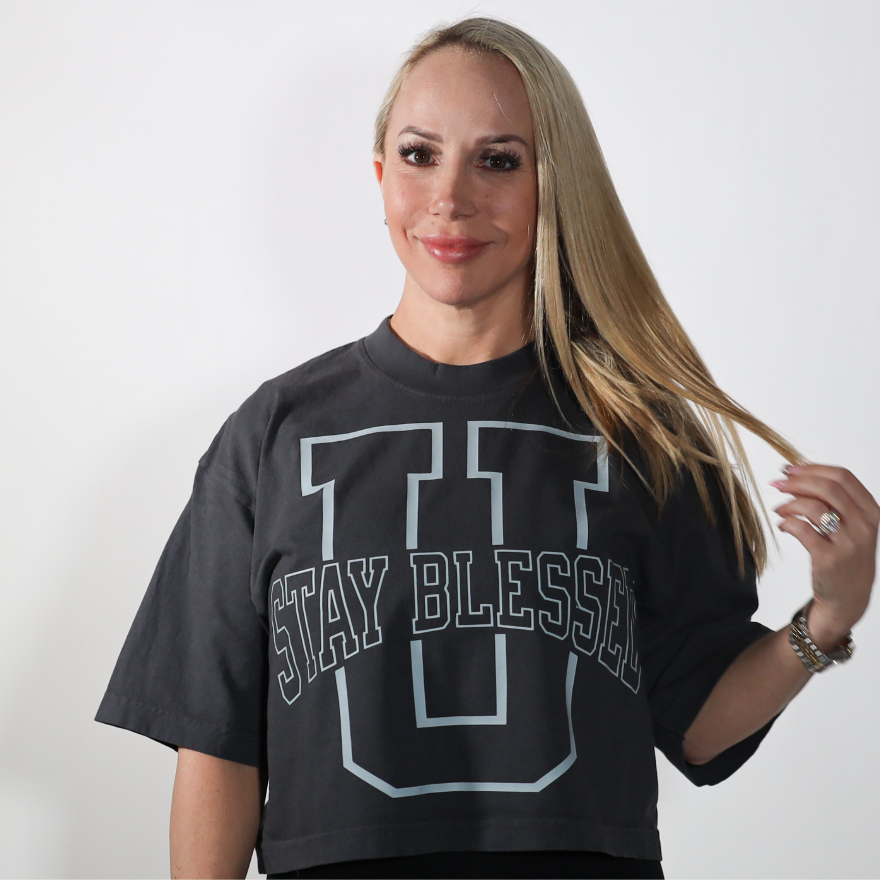 Stay Blessed University OS Crop Tee