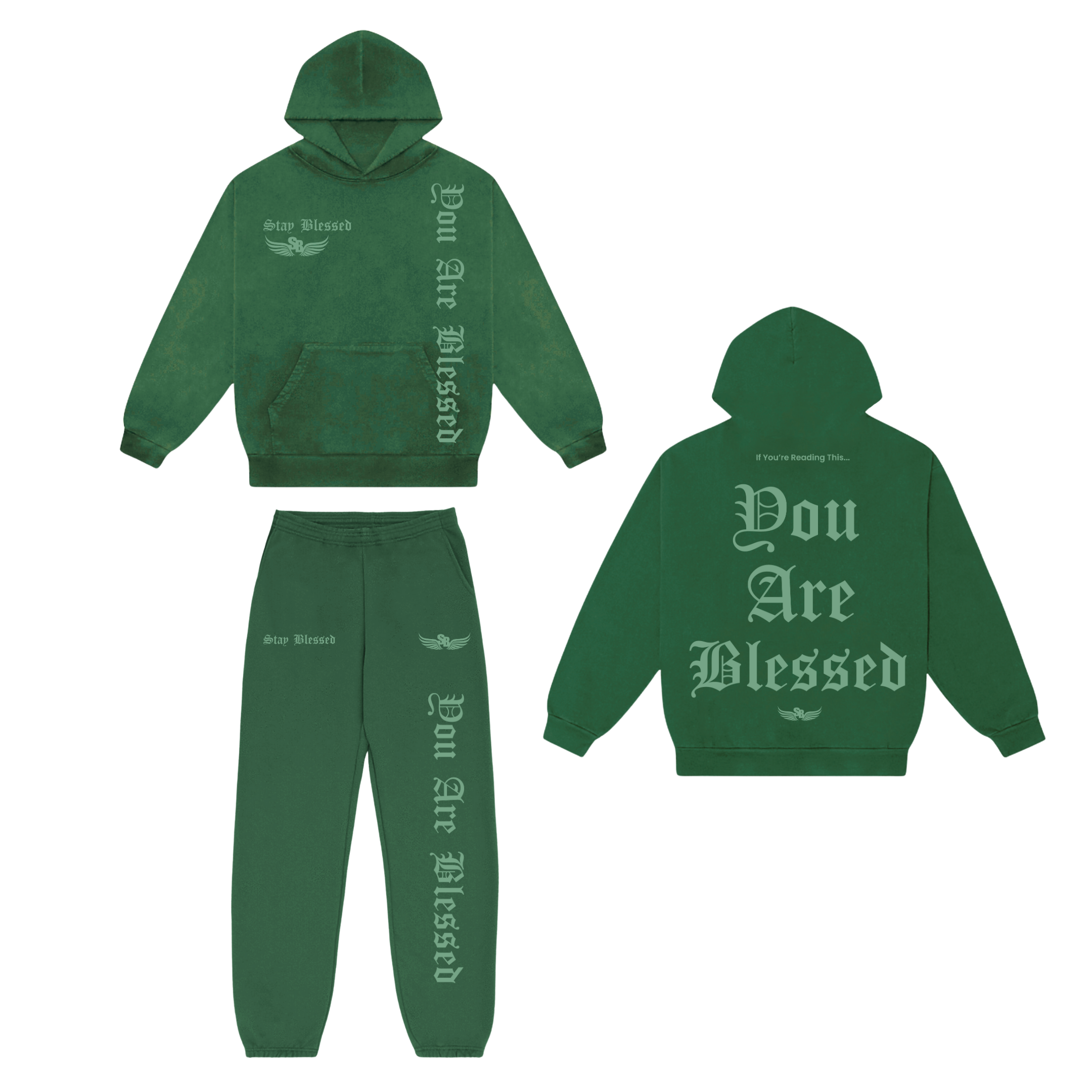 Stay Blessed - You Are Blessed Hoodie Set - Army Green