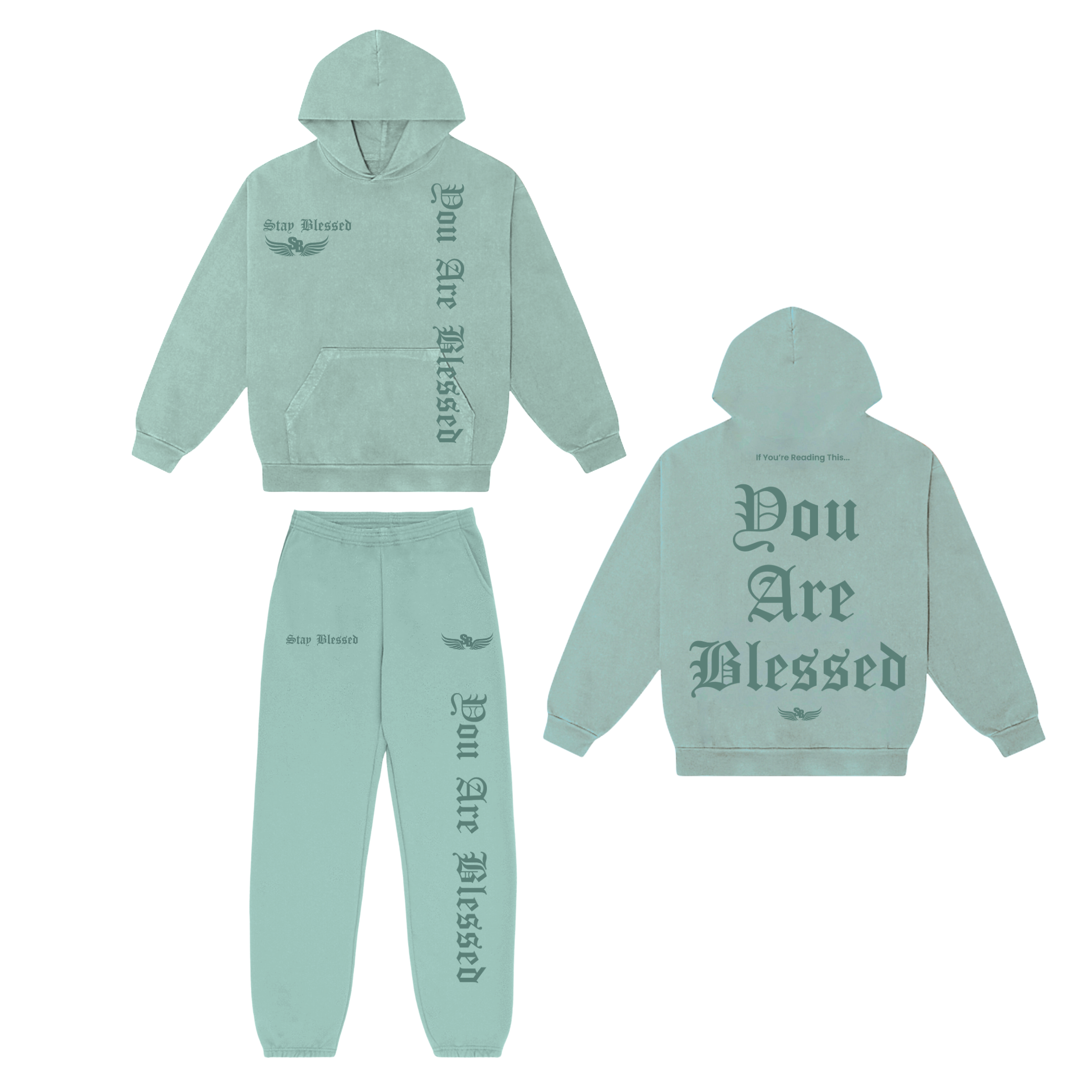 Stay Blessed - You Are Blessed Hoodie Set - Army Green